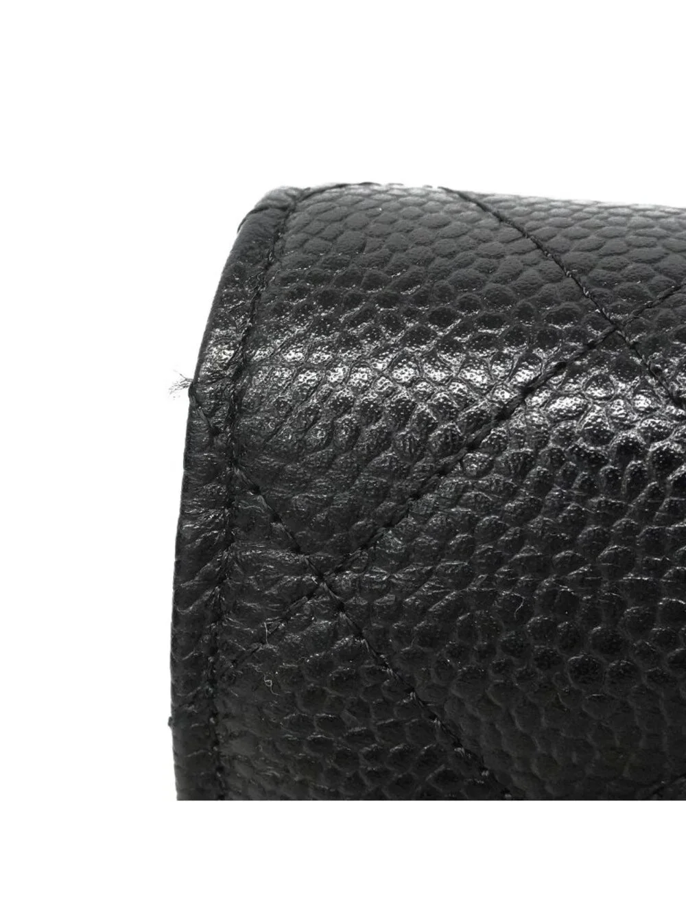 Chanel Shoulder Wallet Quilted Caviar Leather Black Silver